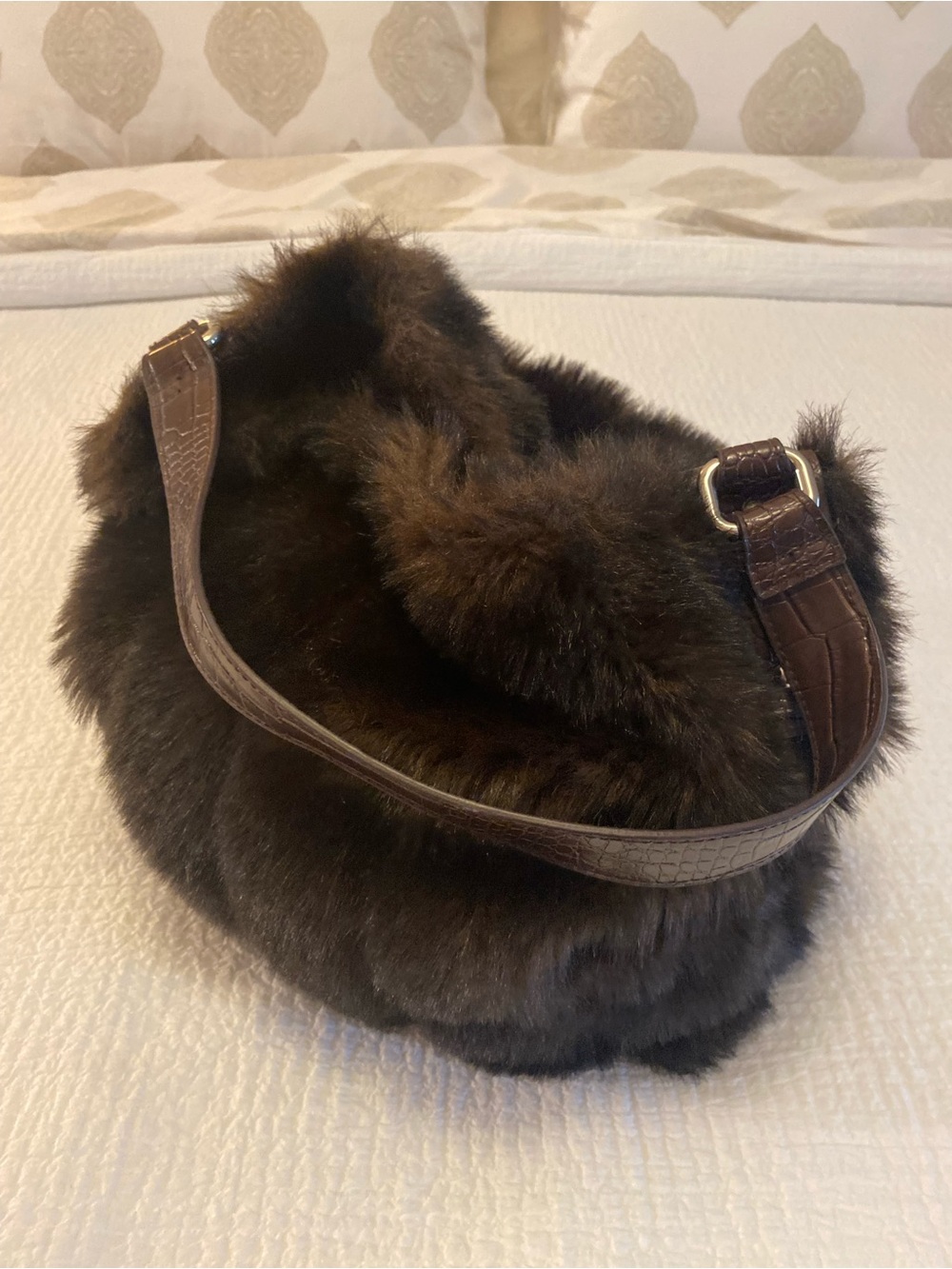 Brown Plush Fur Hobo Bag